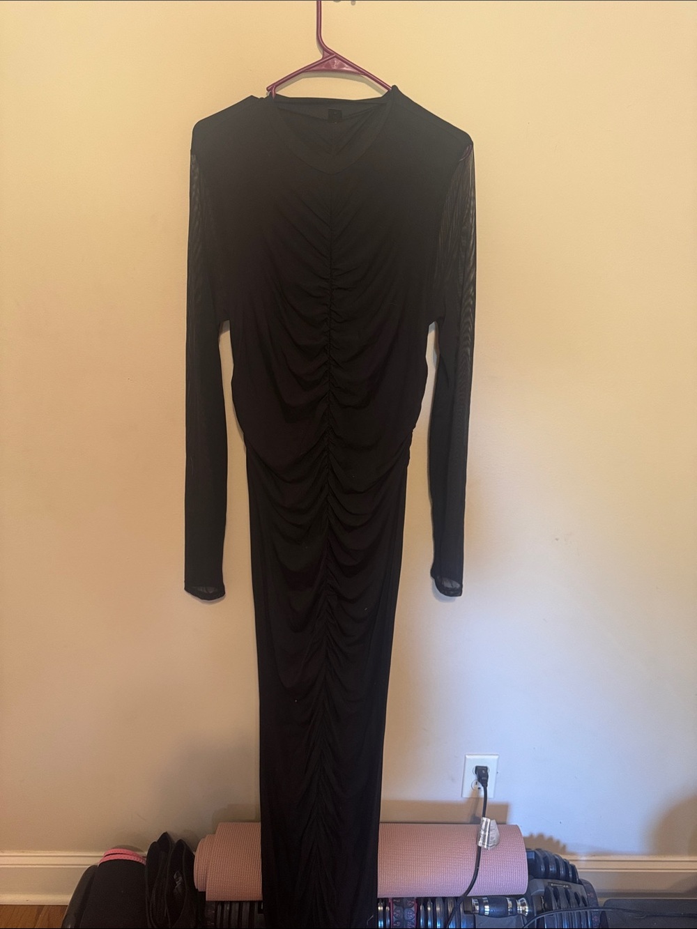SHEIN Black Long Sleeve Ruched Maxi Dress